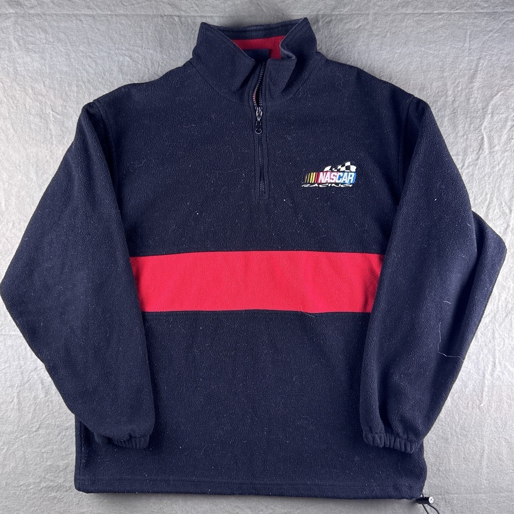Vintage NASCAR Racing Fleece Quarter Zip Jacket Large USA Made Colorblock